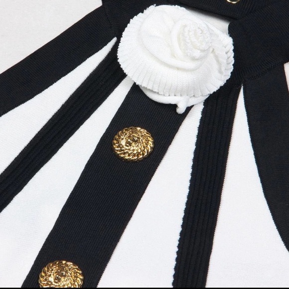 654. Halter Knit Gold Button Detail Flare Mini Dress - Picture 5 of 5